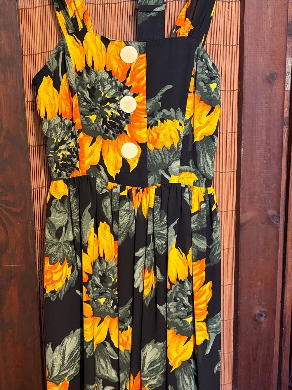 Sunflower Print Midi Dress — Black & Yellow Floral